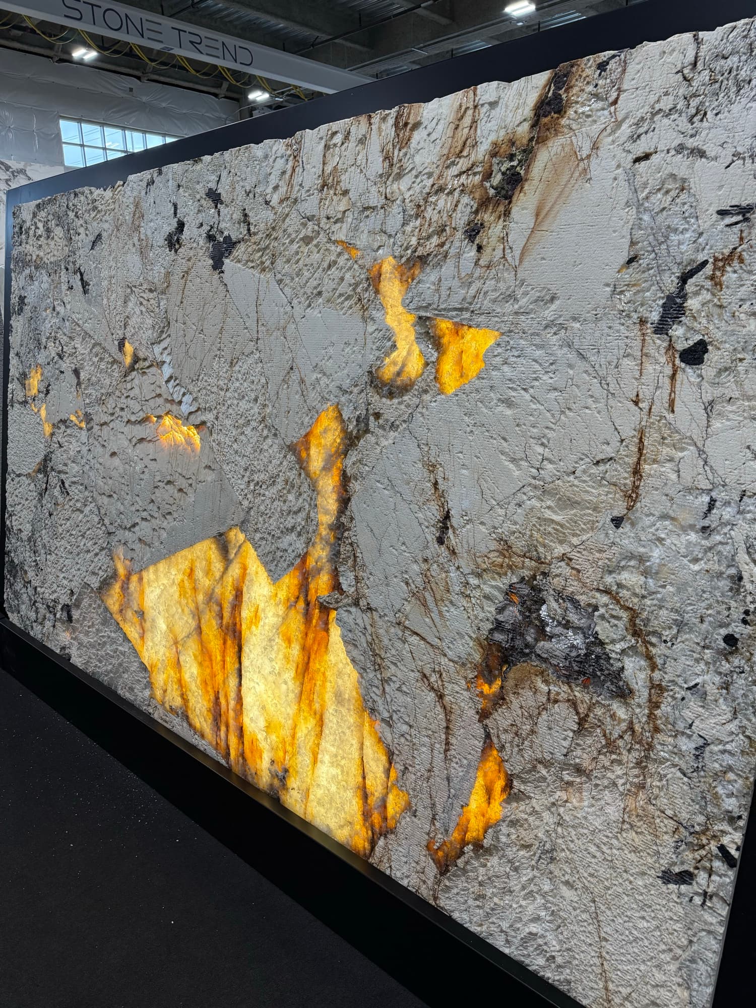 Textured Patagonia with selectively backlit amber areas at Stone Trend in Seattle